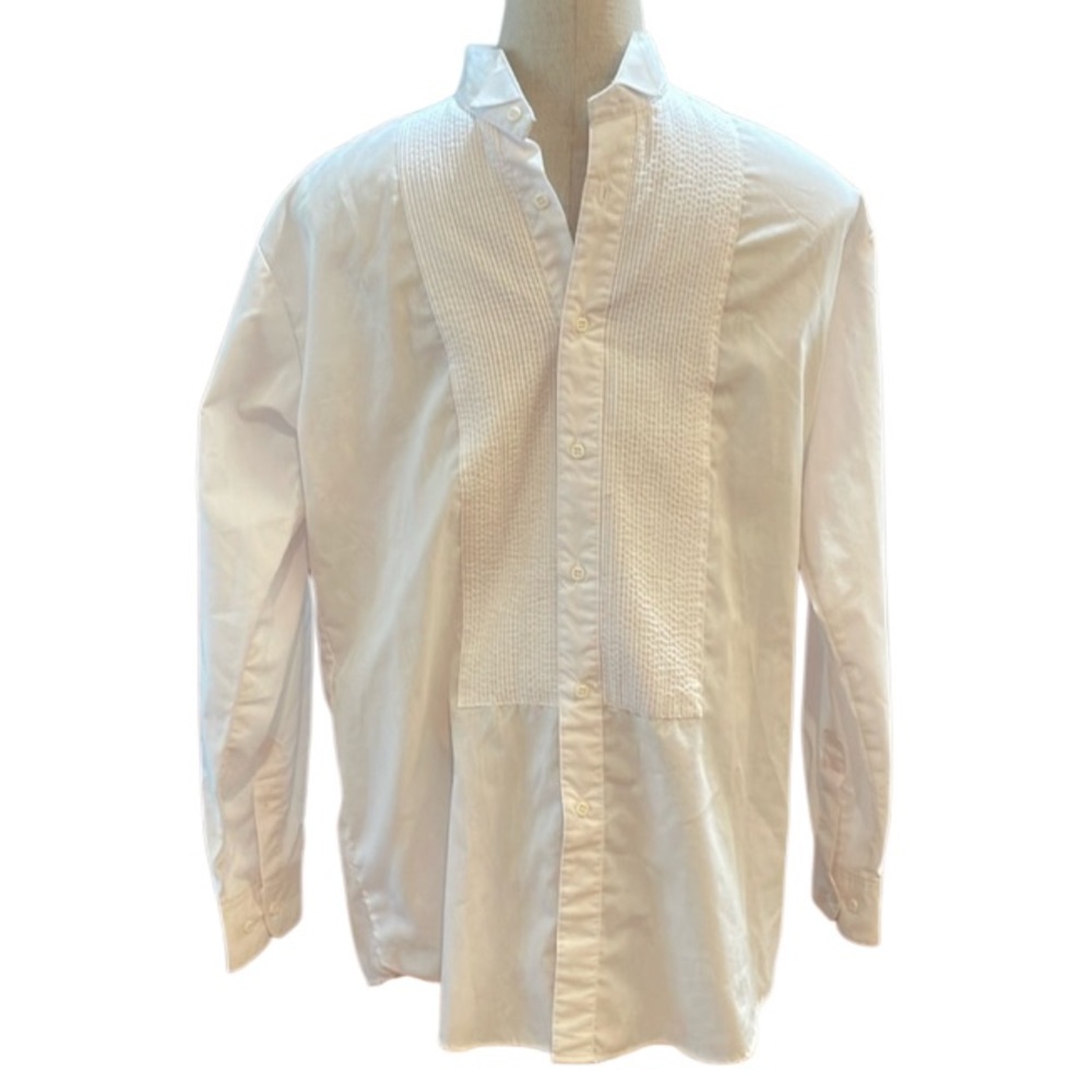 Crafters Collection White Tuxedo Button-Down Plea… - image 1